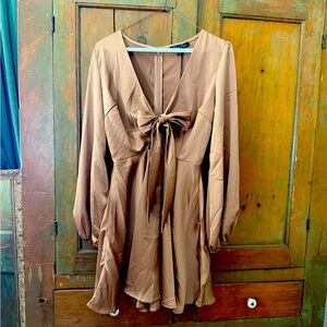 Gold Tie Front Mini Dress